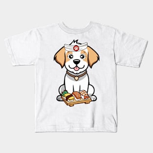 Funny happy dog is a sushi chef Kids T-Shirt